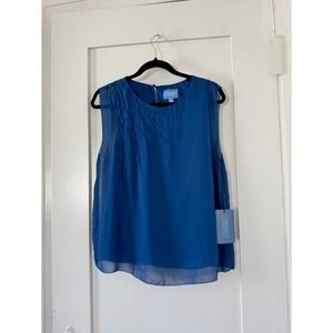 Simply Vera Vera Wang Royal Blue Pleated Sleeveless Blouse Petite Medium NWT